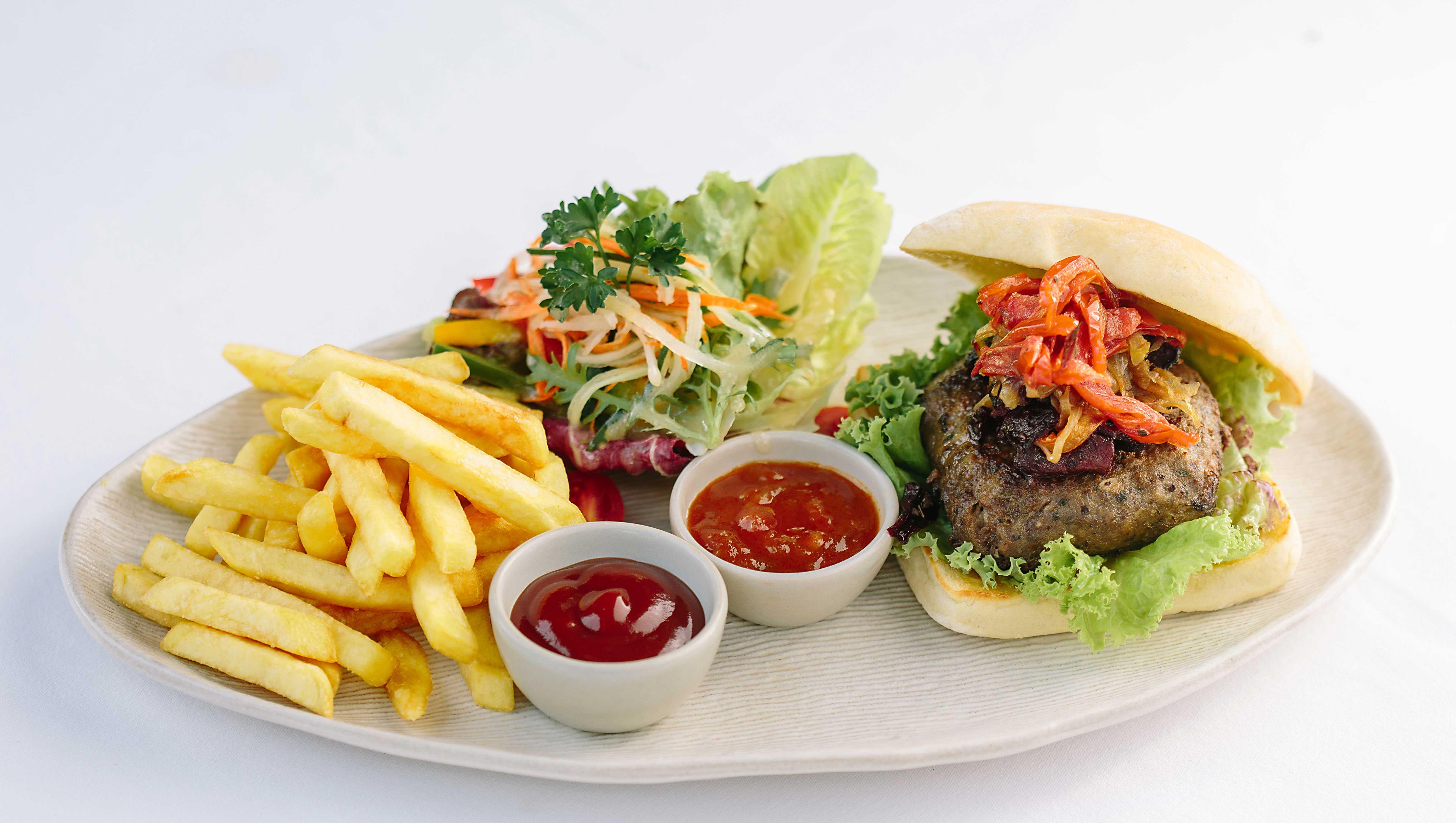 Tejaprana Resort & Spa Ubud  Ngoại thất bức ảnh A hamburger with chips and salad